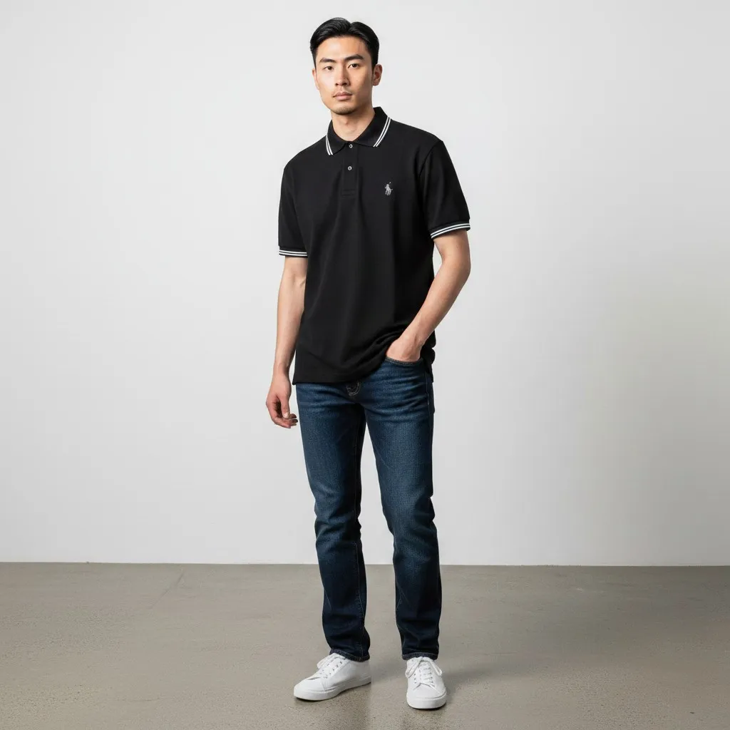 Polo Collar T sHIRT Black F (Virtual Model).webp