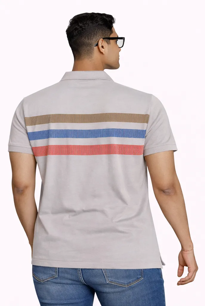 Casual style with a striped polo.webp
