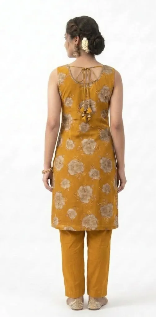 floral kurti mustard yellow back.webp