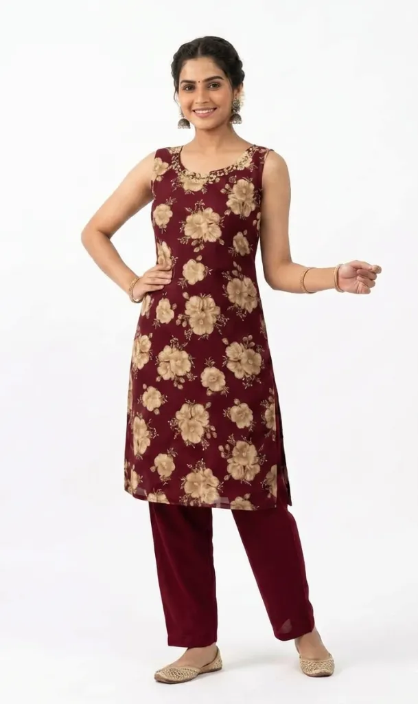 maroon floral kurti Front.webp