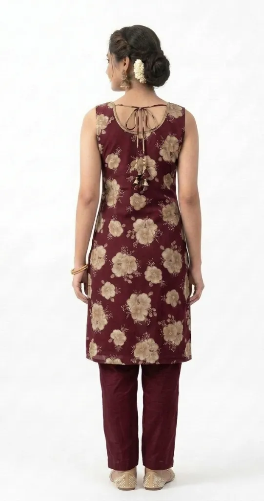 floral kurti maroon back.webp