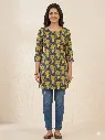 short classic blue and yellow  kurti.webp