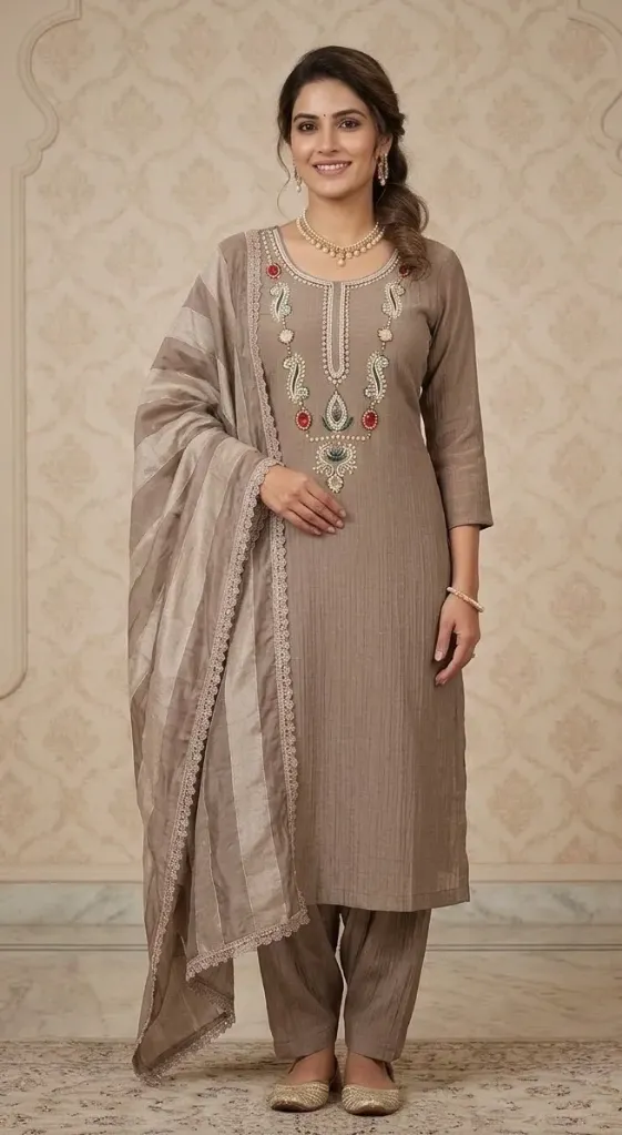 Elegant Embroidered Straight Kurti Set with Dupatta