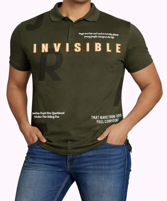 Collar Text Print TShirt Men Wear Cotton