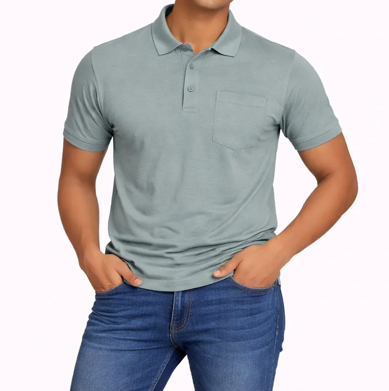 Plain Grey Polo T-Shirt for Men (S)