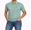 Green Pattern Printed Polo T-Shirt for Men