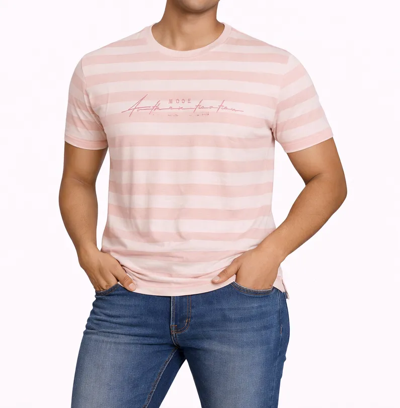 Pink T-Shirt Men Wear Cotton (S)