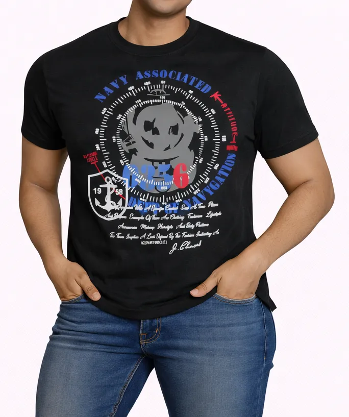 Black Graphic Printed T-Shirt for Men (S)