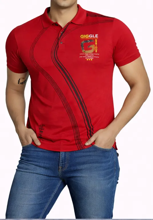 Red Graphic Polo T-Shirt for Men (S)