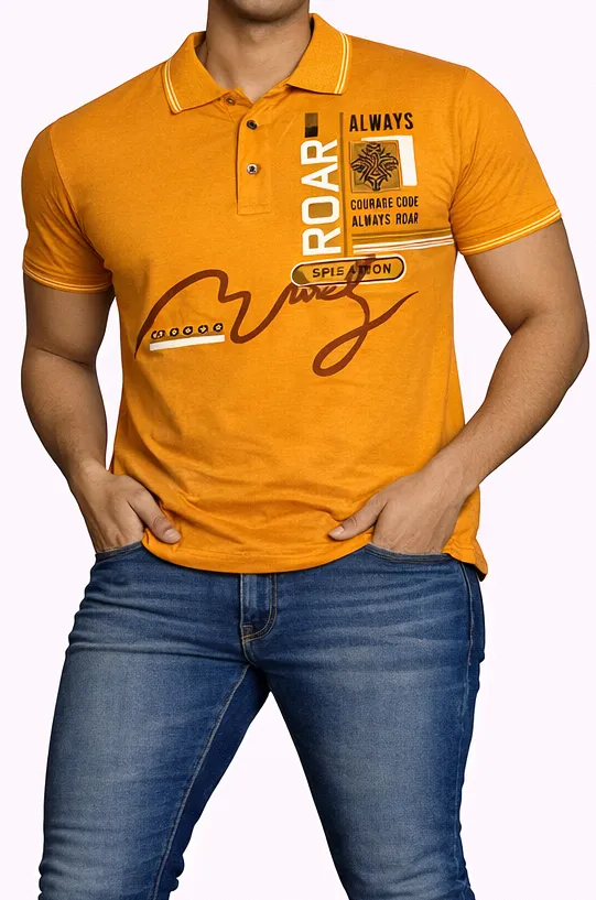Mustard Graphic Polo T-Shirt for Men (S)